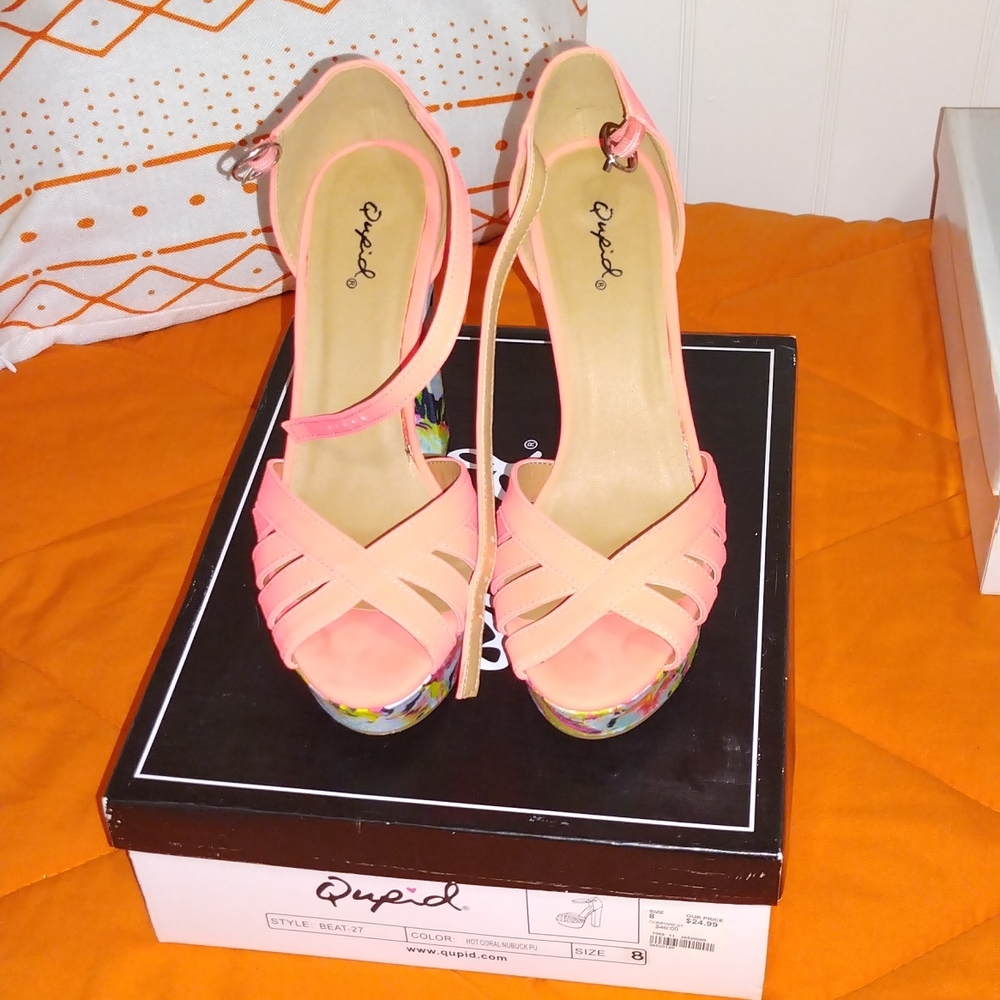 Hot Coral Nubuck Platform Heel
